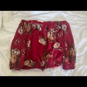 Red Floral Off the Shoulder Crop Top